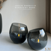 Rookglas Moho Windlicht Grey Set 2delig - Koop het bij Y&M Home Creations – Eric Kuster – Hotel Chique stijl – Trendy – Smokey glas - Vase The World