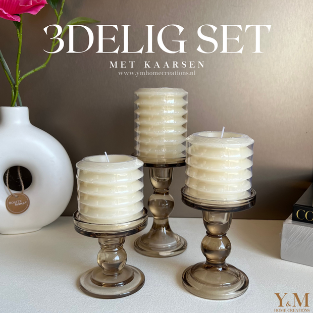 Pillar Candle Layered Circles Ivory Medium, Ivoor, Gebroken wit Mooi met de glazen kaarsenhouders, ook te koop bij Y&M