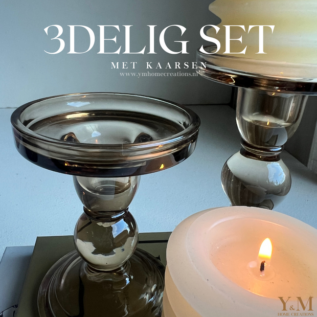 Pillar Candle Layered Circles Ivory Small, Ivoor, Gebroken wit Mooi met de glazen kaarsenhouders, ook te koop bij Y&M