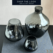Y&M Home Creations Inspiratie Set - 3delig TRAUN Set Smokey  Rookglas Tasman Grey Windlichten  & Traun Vaas met Effect- Vase The World - Windlichten - Vazen - Koop jouw set bij Y&M Home Creations