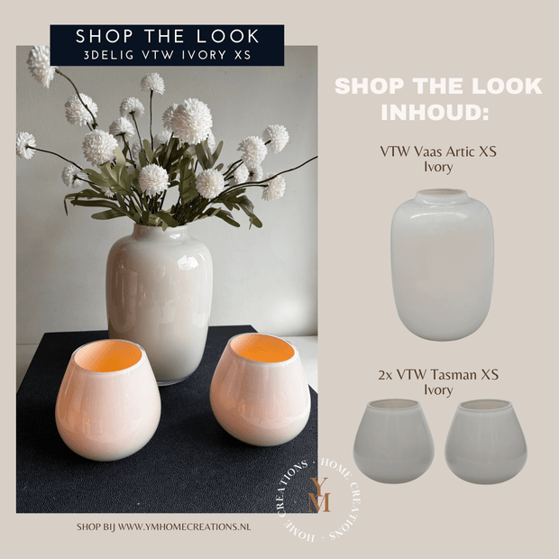Speciaal voor de stijl liefhebber. Het is écht een set welke je niet zomaar bij iedereen thuis zal vinden. Deze Vase The World Artic vaas & Tasman windlicht set is gemaakt van de serie Ivory.