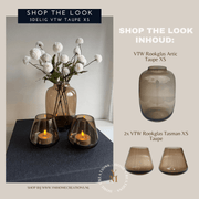 Ontdek VTW Rookglas Taupe XS Shop The Look (3-delig). Rookglazen Artic vaas & Tasman windlichten van Vase The World: luxe, trendy en betaalbare woonaccessoires.