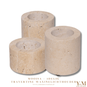 3delig MOOISA Luxe travertine Design Waxinelichthouder van MOOISA. Prachtige toevoeging aan jouw interieur. Supermooi, elegant, stoer & luxe Kandelaar, gemaakt uit mooi natuurlijk massief beige, crème travertijn. TREND VAN 2024