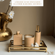 4delig LUXE EXCLUJESS SET Roomspray, Diffuser &amp; Geurkaars op een luxe gouden tray van Colmore by Diga. Shop met KORTING bij Y&M Home Creations