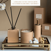 4delig LUXE EXCLUJESS SET Roomspray, Diffuser &amp; Geurkaars op een luxe gouden tray van Colmore by Diga. Shop met KORTING bij Y&M Home Creations