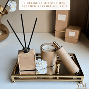 4delig LUXE EXCLUJESS SET Roomspray, Diffuser &amp; Geurkaars op een luxe gouden tray van Colmore by Diga. Shop met KORTING bij Y&M Home Creations