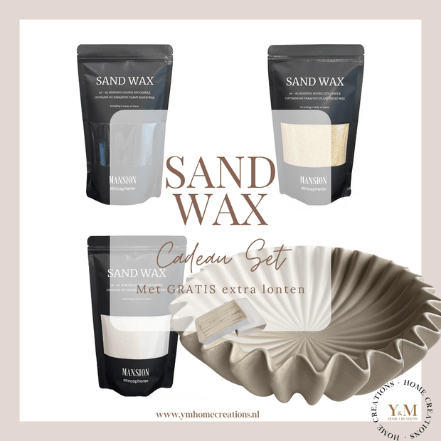 Sand Wax - Kaarsenzand - Cadeau set met Keramieken Wave Schaal - Shop deze met GRATIS EXTRA LONTEN bij Y&M Home Creations