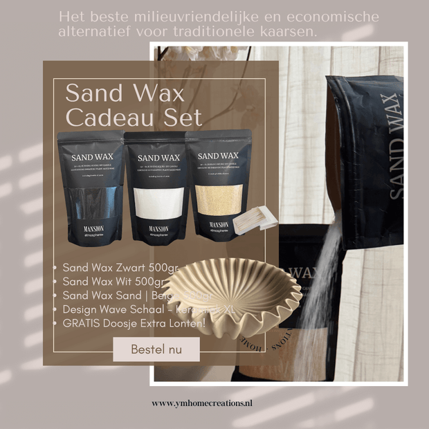 Sand Wax - Kaarsenzand - Cadeau set met Keramieken Wave Schaal - Shop deze met GRATIS EXTRA LONTEN bij Y&M Home Creations