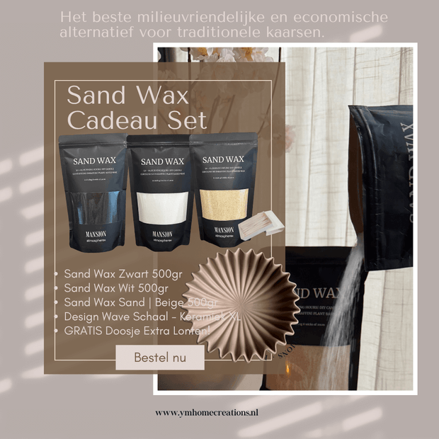 Sand Wax - Kaarsen zand - Cadeau Set met Keramieken Wave Schaal - Shop deze met GRATIS EXTRA LONTEN bij Y&M Home Creations