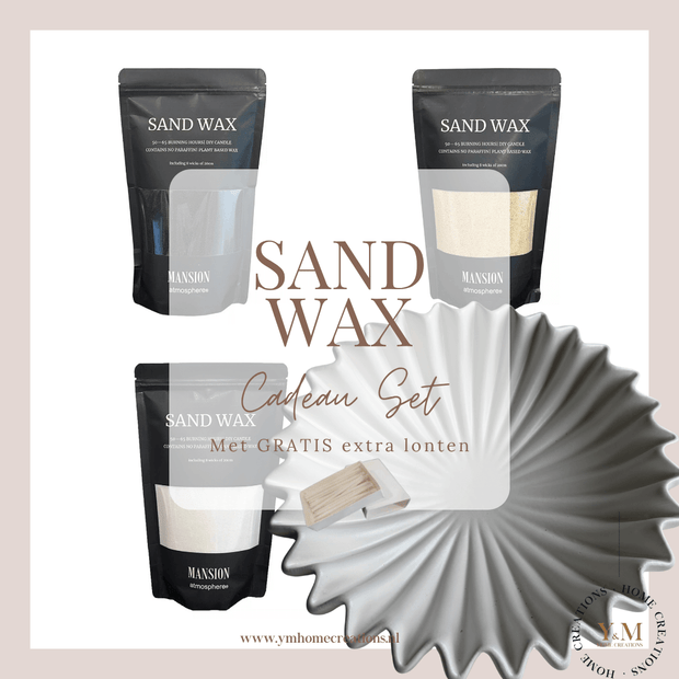 Sand Wax - Kaarsen zand - Cadeau Set met Keramieken Wave Schaal - Shop deze met GRATIS EXTRA LONTEN bij Y&M Home Creations