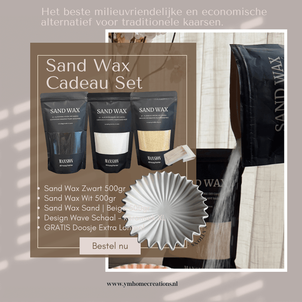 Sand Wax - Kaarsen zand - Cadeau Set met Keramieken Wave Schaal - Shop deze met GRATIS EXTRA LONTEN bij Y&M Home Creations