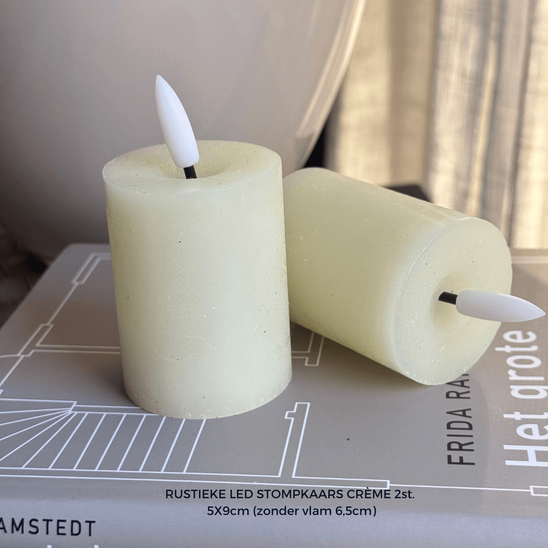 LED Stompkaars Crème 5x6.5cm (inclusief vlam 9cm) 2st. – Y&M Home