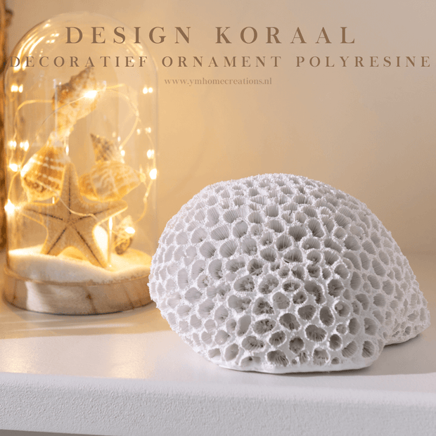 Decoratief Ornament Koraal Rond Wit. Luxe, modern, deco object, koraal bolletje, gemaakt van polyresine met een moderne uitstraling. Prachtig als decoratie item op een salontafel of in een vakkenkast. 
