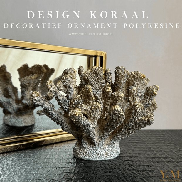Decoratief Ornament Koraal Taupe Gold Luxe, modern, deco object gemaakt van polyresine met een moderne uitstraling. Prachtig als decoratie item op een salontafel of in een vakkenkast. 