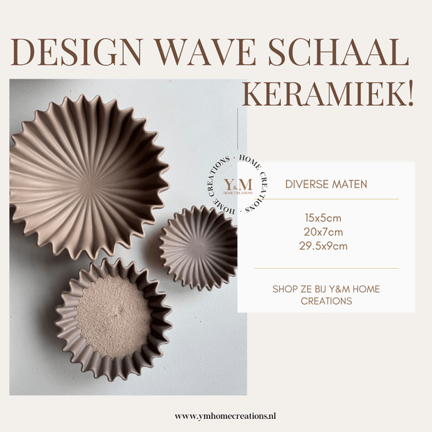 Taupe | Bruin Wave schaal, keramiek.  Prachtige waaier schaal | Kom. Vorm van een koffiefilter. Mooi als decoratie of voor praktisch gebruik: deze plissékom past altijd en in elk interieur!