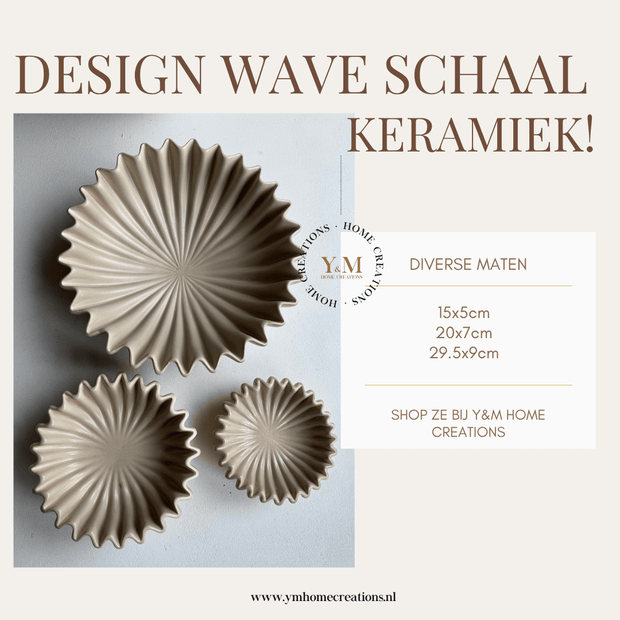 Sand | BeigeWave schaal, keramiek.  Prachtige waaier schaal | Kom. Vorm van een koffiefilter. Mooi als decoratie of voor praktisch gebruik: deze plissékom past altijd en in elk interieur!