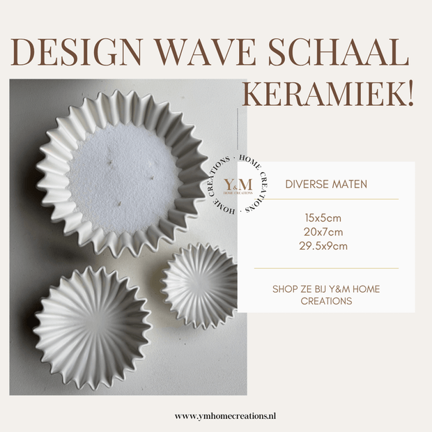 Wit Wave schaal, keramiek.  Prachtige waaier schaal | Kom. Vorm van een koffiefilter. Mooi als decoratie of voor praktisch gebruik: deze plissékom past altijd en in elk interieur!