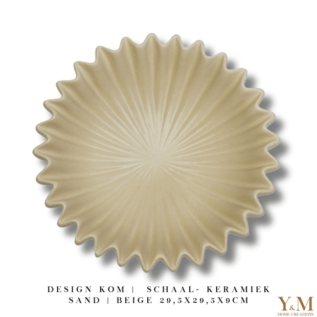Sand | Beige Wave schaal, keramiek. Taupe. Prachtige waaier schaal | Kom. Vorm van een koffiefilter. Mooi als decoratie of voor praktisch gebruik: deze plissékom past altijd en in elk interieur!