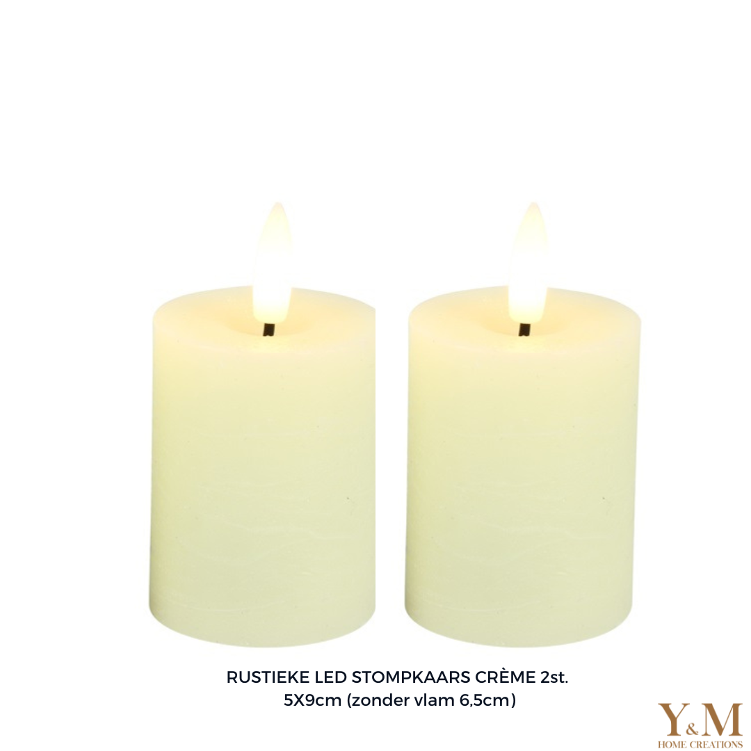 LED Stompkaars Crème 5x6.5cm (inclusief vlam 9cm) 2st. – Y&M Home