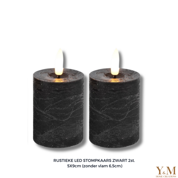 Countryfield Rustieke LED Stompkaars Zwart | Black 5x9cm. Geen walm en geen druipend kaarsvet meer. Gemaakt van wax. Lijkt & voelt net echt