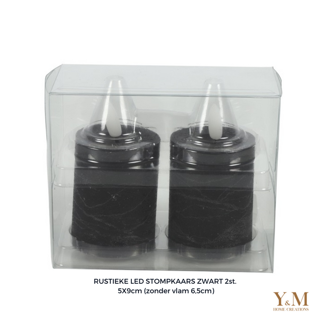 Countryfield Rustieke LED Stompkaars Zwart | Black 5x9cm. Geen walm en geen druipend kaarsvet meer. Gemaakt van wax. Lijkt & voelt net echt