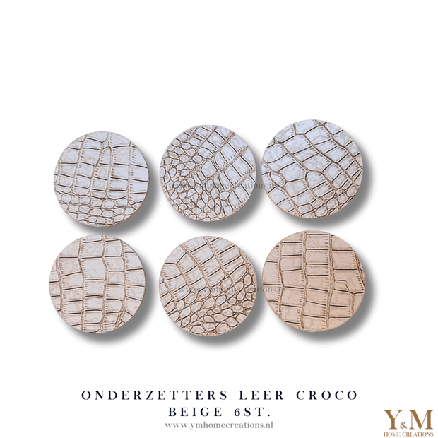 Croco Leren Onderzetters Beige | Taupe - Nederlandse Designer – Mooi i.c.m. luxe tray | dienbladen. Interieur woonaccessoires die jouw interieur net even die extra chique uitstraling geven!  Shop deze bij Y&M Home Creations!