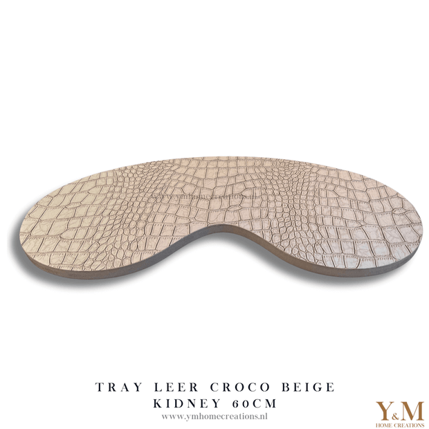 Luxe, Exclusief Kidney Tray Croco Leer Beige | Taupe 60cm. Stijl jouw luxe, trendy woonaccessoires af op een uniek dienblad | tray en steel de show in jouw interieur.