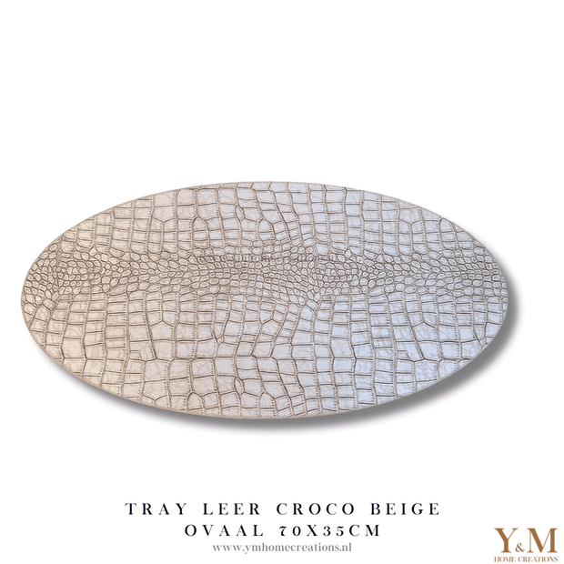 Luxe, Exclusive Ovale Tray Croco Leer Beige | Taupe 70x35cm. Stijl jouw luxe, trendy woonaccessoires af op een uniek dienblad  tray en steel de show in jouw interieur.