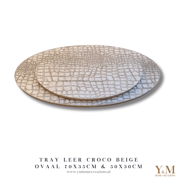 Luxe, Exclusieve Ovale Tray Croco Leer Beige | Taupe 50x30cm of 70x35cm.  Stijl jouw luxe, trendy woonaccessoires af op een uniek dienblad  tray en steel de show in jouw interieur.