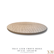 Luxe, Exclusieve Ovale Tray Croco Leer Beige | Taupe 50x30cm. Stijl jouw luxe, trendy woonaccessoires af op een uniek dienblad  tray en steel de show in jouw interieur.