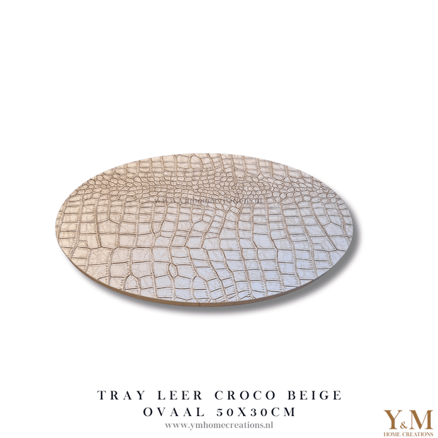 Luxe, Exclusieve Ovale Tray Croco Leer Beige | Taupe 50x30cm. Stijl jouw luxe, trendy woonaccessoires af op een uniek dienblad  tray en steel de show in jouw interieur.