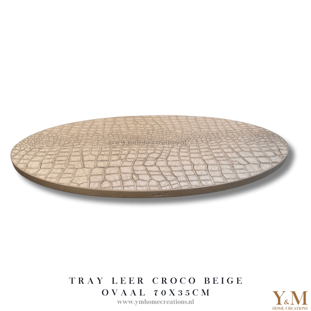 Luxe, Exclusive Ovale Tray Croco Leer Beige | Taupe 70x35cm. Stijl jouw luxe, trendy woonaccessoires af op een uniek dienblad  tray en steel de show in jouw interieur.