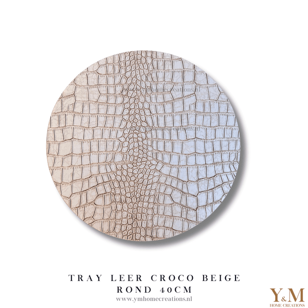 Luxe, Exclusief Crco Leer Tray beige | taupe 40cm rond. Stijl jouw luxe, trendy woonaccessoires af op een uniek dienblad | tray bij Y&M Home Creations