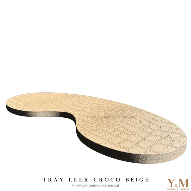 Luxe, Exclusief Kidney Tray Croco Leer Beige | Taupe 60cm. Stijl jouw luxe, trendy woonaccessoires af op een uniek dienblad | tray en steel de show in jouw interieur.