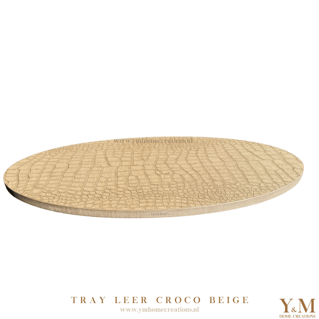 Luxe, Exclusive Ovale Tray Croco Leer Beige | Taupe 70x35cm. Stijl jouw luxe, trendy woonaccessoires af op een uniek dienblad  tray en steel de show in jouw interieur.