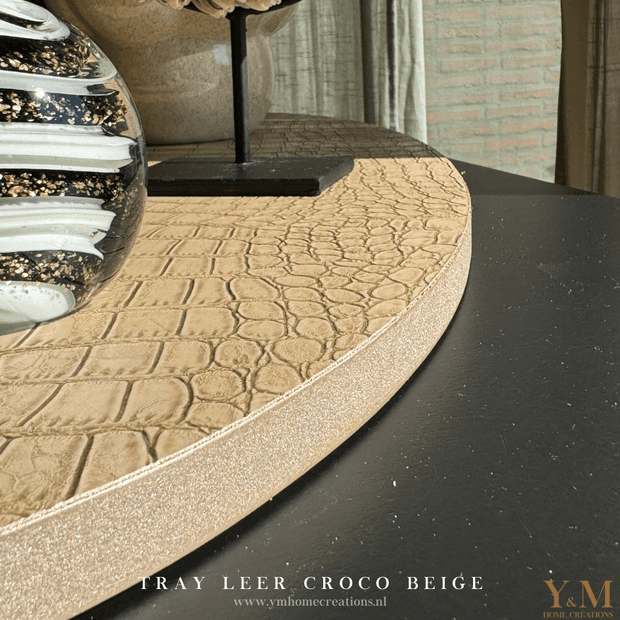 Luxe, Exclusive Ovale Tray Croco Leer Beige | Taupe 70x35cm. Stijl jouw luxe, trendy woonaccessoires af op een uniek dienblad  tray en steel de show in jouw interieur.