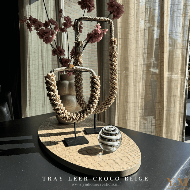 Luxe, Exclusive Ovale Tray Croco Leer Beige | Taupe 70x35cm. Stijl jouw luxe, trendy woonaccessoires af op een uniek dienblad  tray en steel de show in jouw interieur.