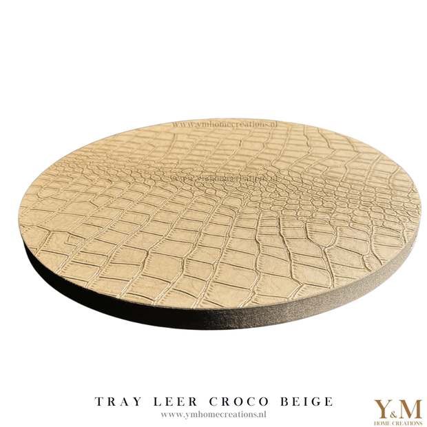 Luxe, Exclusief Crco Leer Tray beige | taupe 40cm rond. Stijl jouw luxe, trendy woonaccessoires af op een uniek dienblad | tray bij Y&M Home Creations