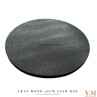Luxe, Exclusief Rog Leer Tray zwart 40cm rond. Stijl jouw luxe, trendy woonaccessoires af op een uniek dienblad | tray bij Y&M Home Creations