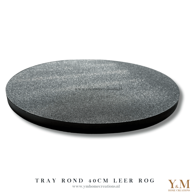 Luxe, Exclusief Rog Leer Tray zwart 40cm rond. Stijl jouw luxe, trendy woonaccessoires af op een uniek dienblad | tray bij Y&M Home Creations