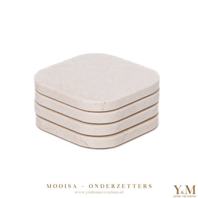 De luxe natuurlijk massief beige, crème marmer MOOISA onderzetters, gemaakt van hoogwaardig marmer van zijn een prachtige toevoeging aan jouw interieur. Supermooi, stoer & luxe. 