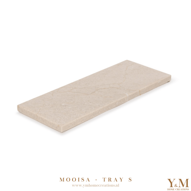 De luxe natuurlijk massief beige, crème marmer MOOISA tray 25x10cm, gemaakt van hoogwaardig marmer van zijn een prachtige toevoeging aan jouw interieur. Supermooi, stoer & luxe. 