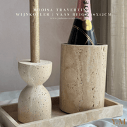 Luxe travertine Design Wijnkoeler |  Vaas 18x12cm van MOOISA. Prachtige toevoeging aan jouw interieur. Supermooi, elegant, stoer & luxe Vaas, gemaakt uit mooi natuurlijk massief beige, crème travertijn. TREND VAN 2024