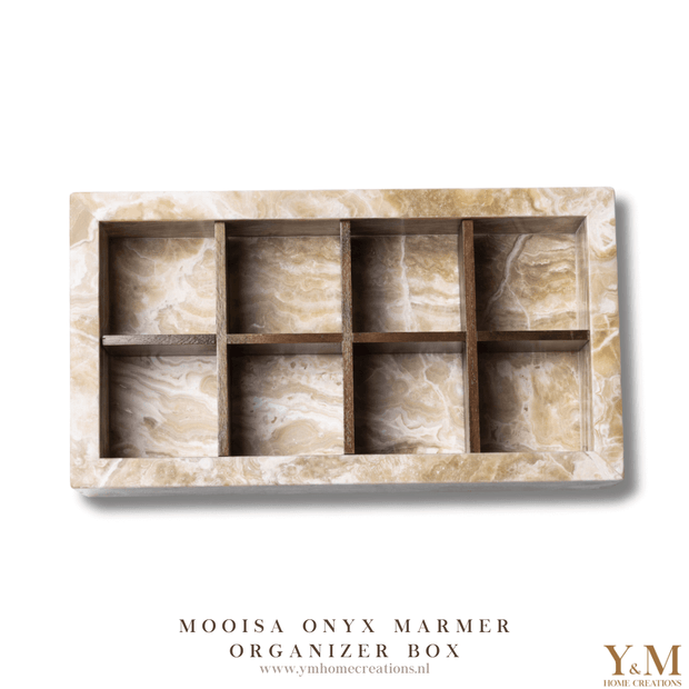 Luxe Onyx Marmer organizer | opbergbak van MOOISA is een prachtige toevoeging aan jouw interieur. Supermooi, elegant, stoer & luxe. Koffie opruimbak gemaakt uit mooi natuurlijk massief beige, crème marmersoort. 