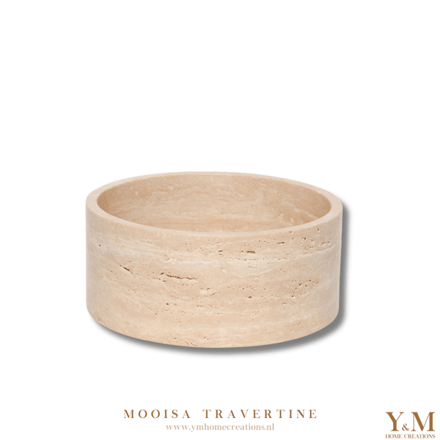 Luxe travertine fruitschaal | bak rond 24x10cm van MOOISA zijn een prachtige toevoeging aan jouw interieur. Supermooi, elegant, stoer & luxe. Dienblad gemaakt uit mooi natuurlijk massief beige, crème travertijn. 