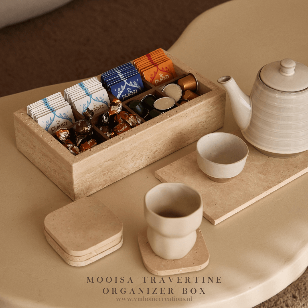MOOISA Travertine met hout Organizer Box 32.5x17.5x8cm – Y&M Home