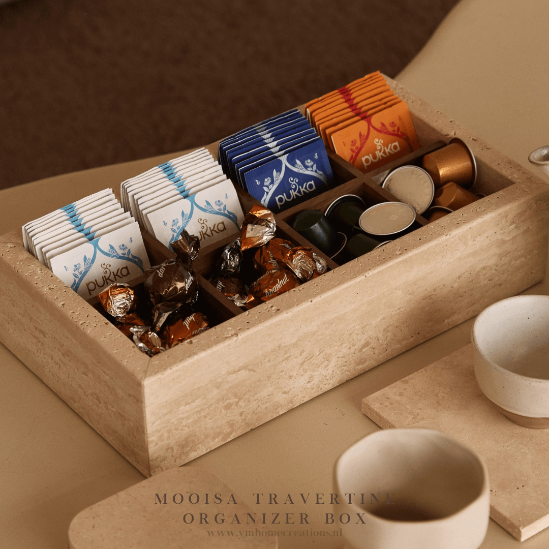MOOISA Travertine met hout Organizer Box 32.5x17.5x8cm – Y&M Home