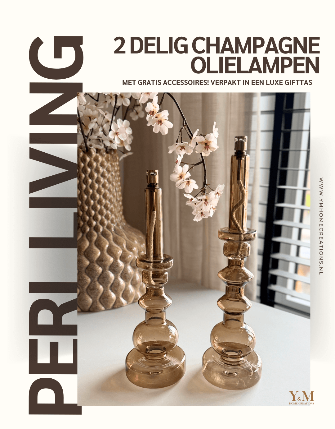 2 Delige Candleholder Champagne Chrome Set – Actie | Peri Living