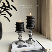 Pillar Candle Layered Circles Black | Zwart Medium. Mooi met de glazen kaarsenhouders, ook te koop bij Y&M