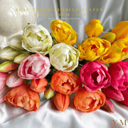 Hoog kwaliteit kunst Dubbele Tulpen bosje van 6st. 40cm, Geel. Maak jouw vaas compleet met mooie Real Touch PioenTulpen (Tulips). Zijden | Kunst bloemen. Shop bij Y&M Home Creations